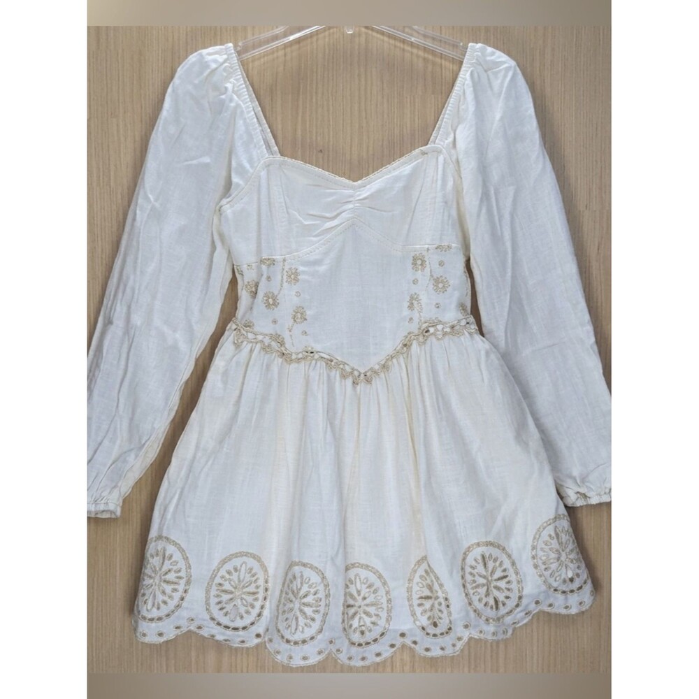 American Eagle Sweetheart Corset Eyelet Mini Dress Off White Cottagecore Boho S - Picture 3 of 7